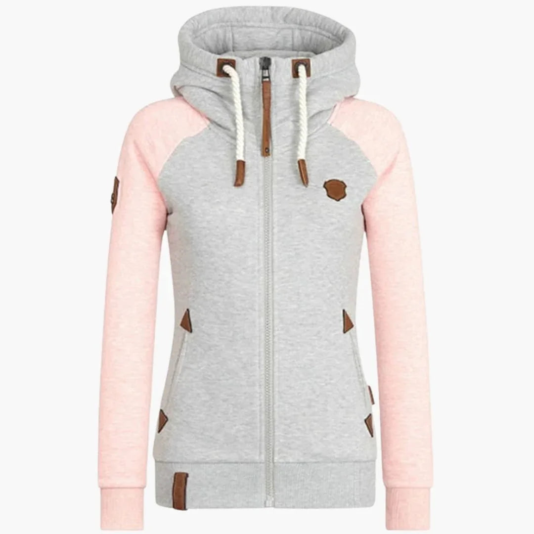 Felpa con cappuccio da donna con zip e cappuccio con coulisse