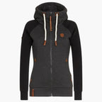 Felpa con cappuccio da donna con zip e cappuccio con coulisse