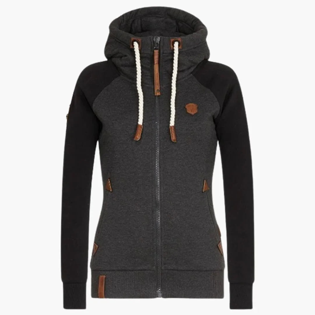 Felpa con cappuccio da donna con zip e cappuccio con coulisse