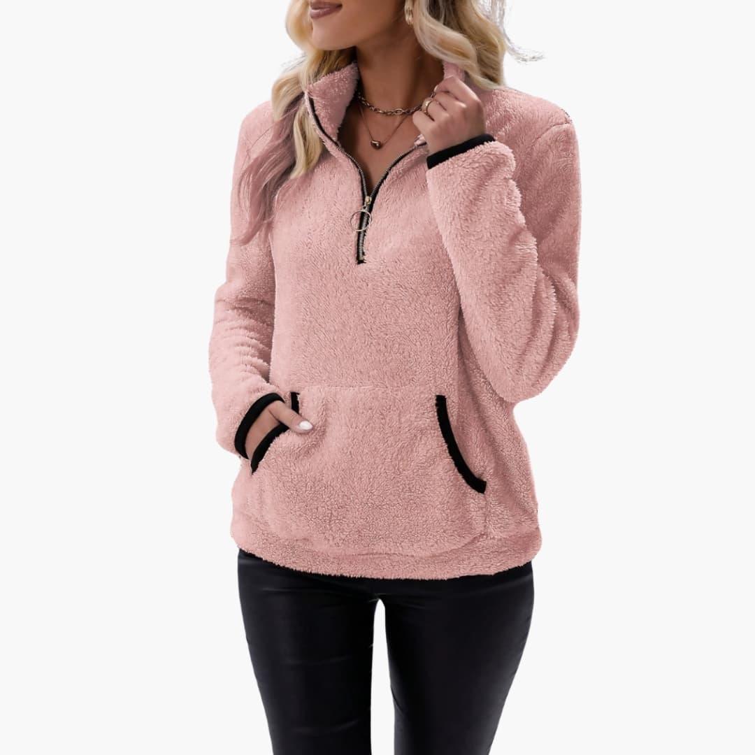 Pullover da donna con mezza zip e tasca a marsupio