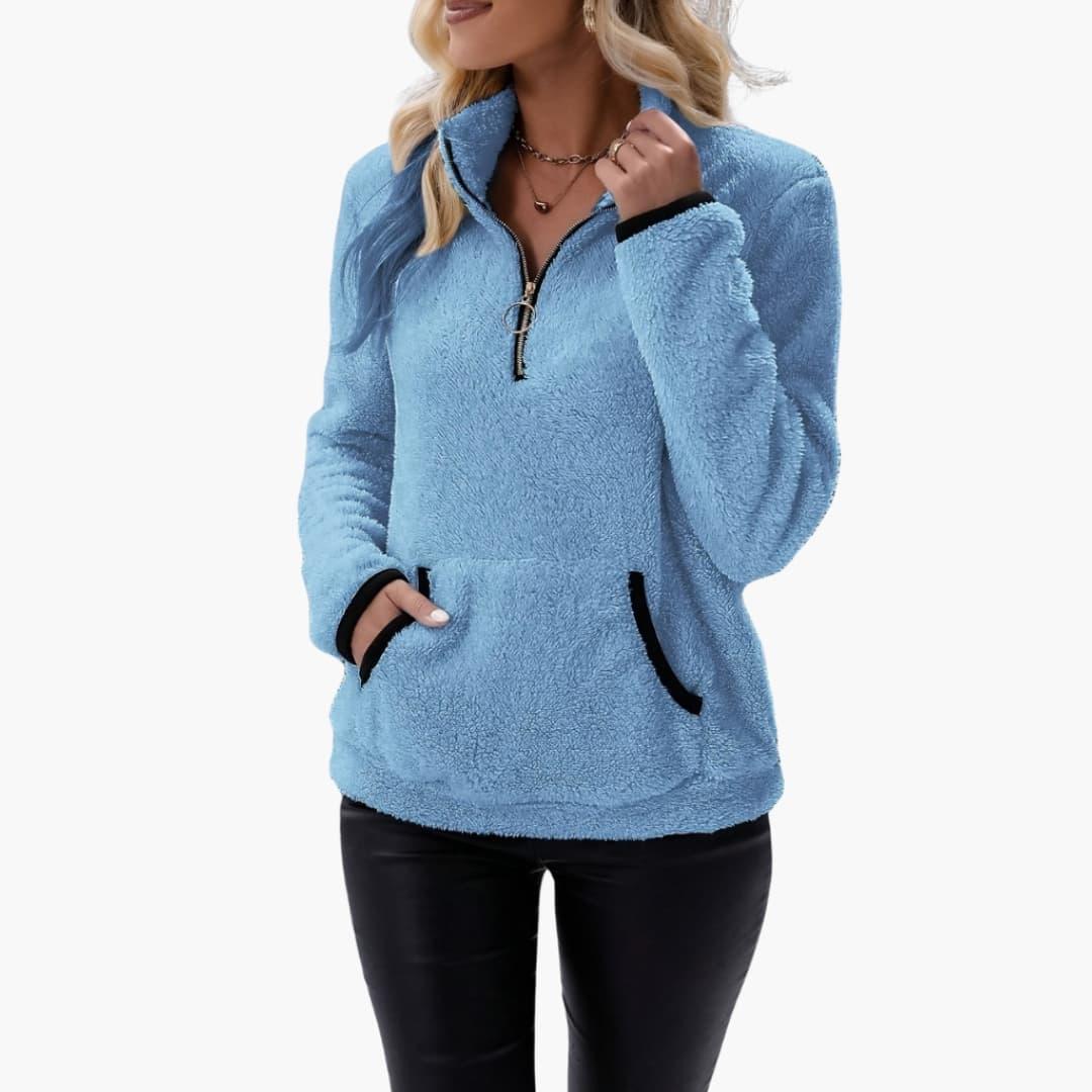 Pullover da donna con mezza zip e tasca a marsupio