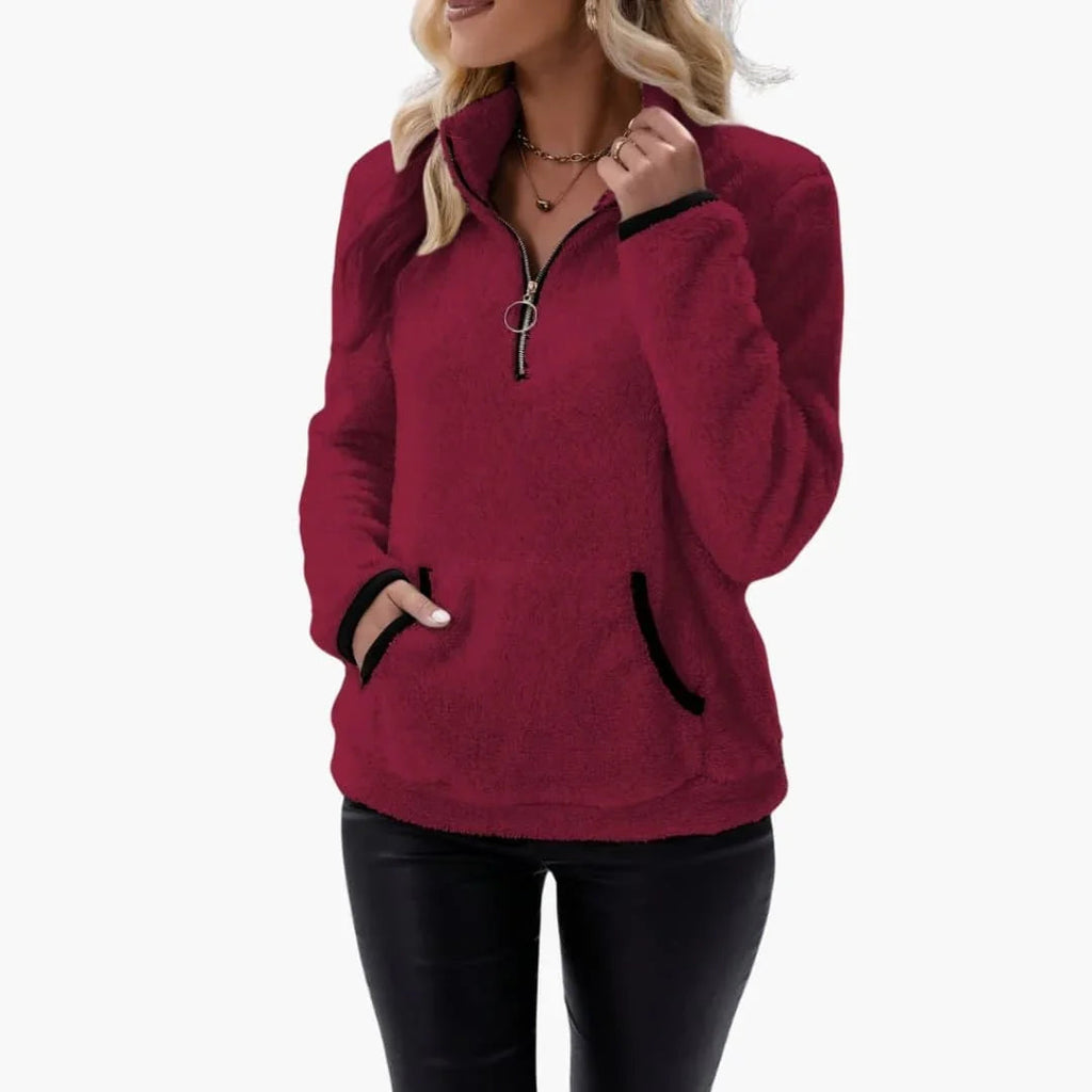 Pullover da donna con mezza zip e tasca a marsupio