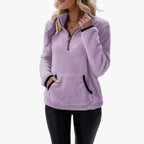 Pullover da donna con mezza zip e tasca a marsupio