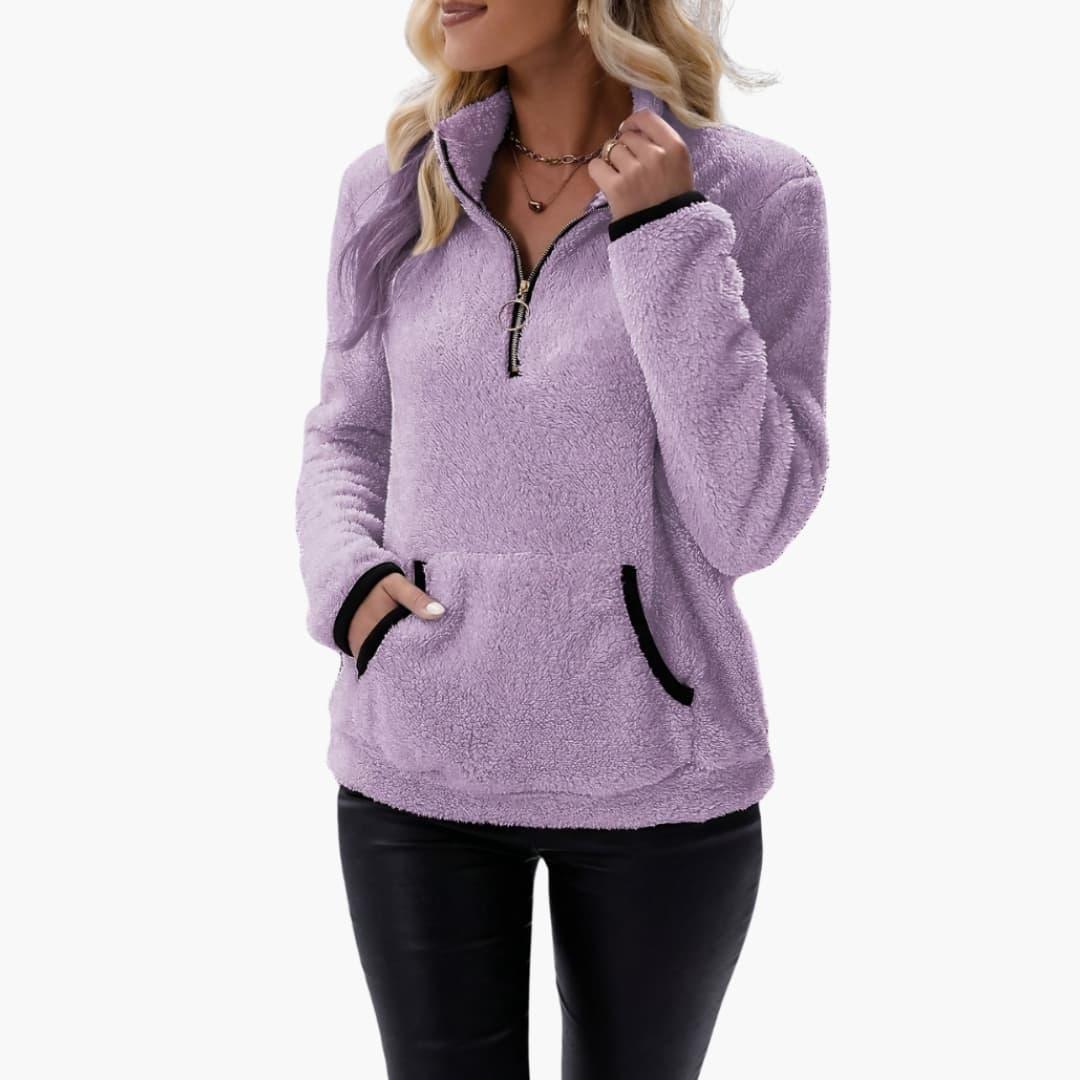 Pullover da donna con mezza zip e tasca a marsupio
