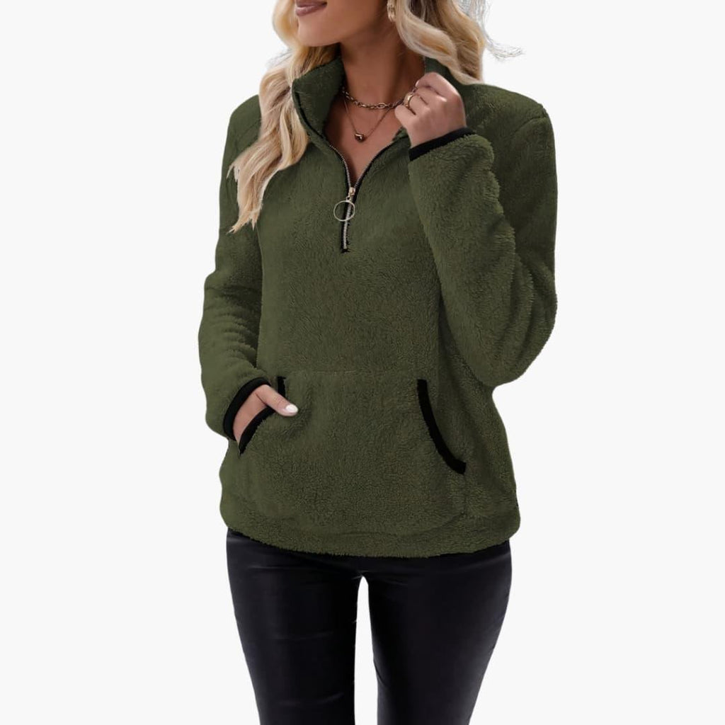 Pullover da donna con mezza zip e tasca a marsupio