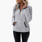 Pullover da donna con mezza zip e tasca a marsupio