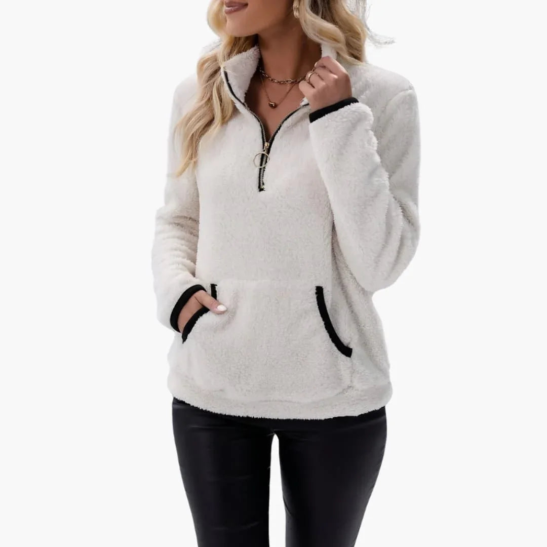 Pullover da donna con mezza zip e tasca a marsupio