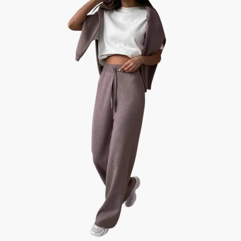 Set lounge da donna in maglia con dolcevita e pantaloni con coulisse