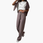 Set lounge da donna in maglia con dolcevita e pantaloni con coulisse