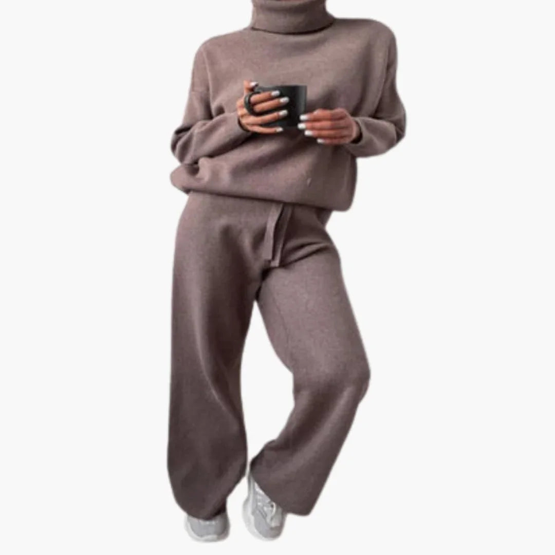 Set lounge da donna in maglia con dolcevita e pantaloni con coulisse