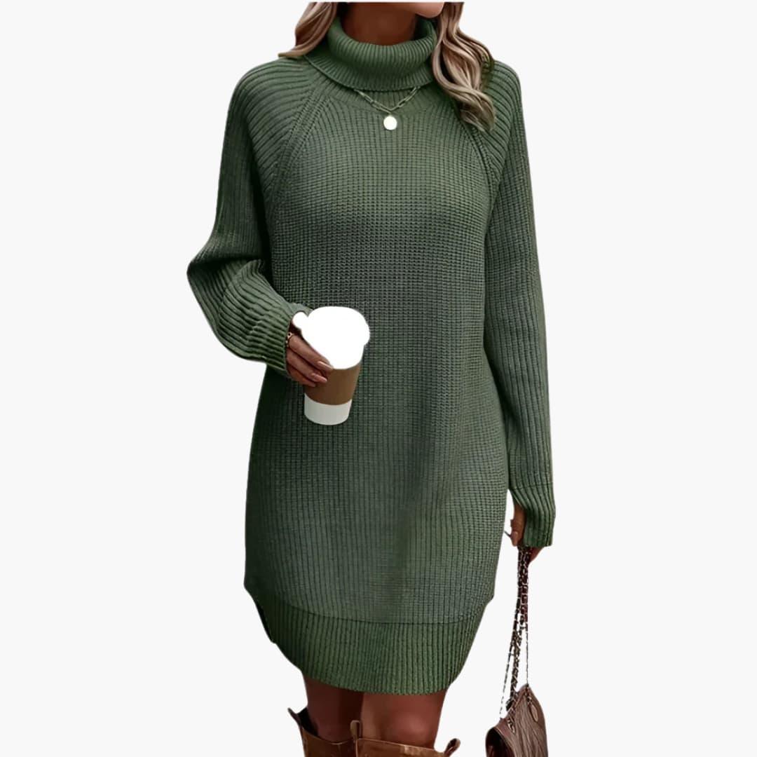 Abito da donna in maglia con collo alto e maniche lunghe