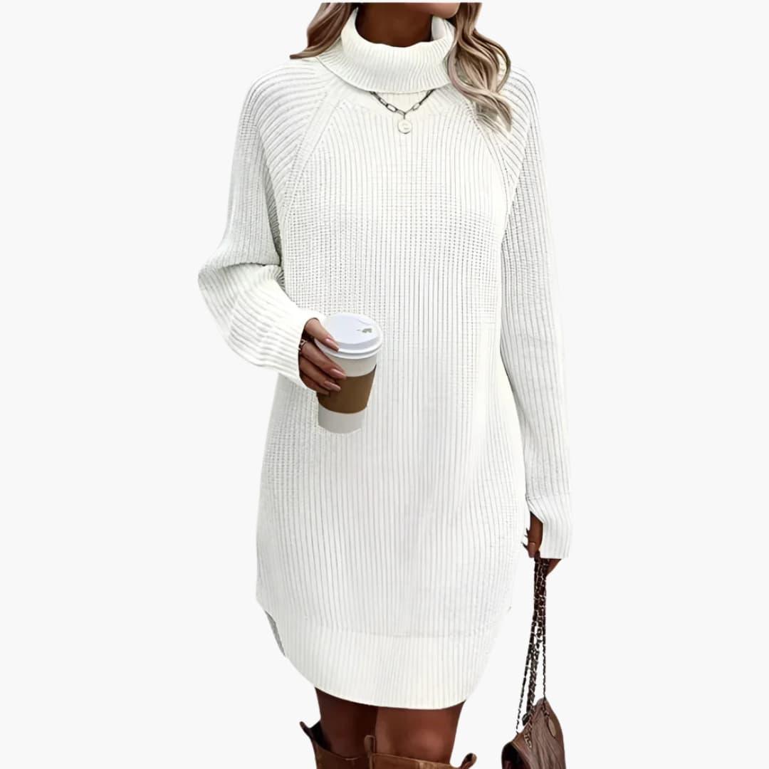Abito da donna in maglia con collo alto e maniche lunghe