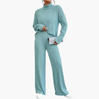 Set maglione e pantaloni lavorati a maglia da donna con design a coste