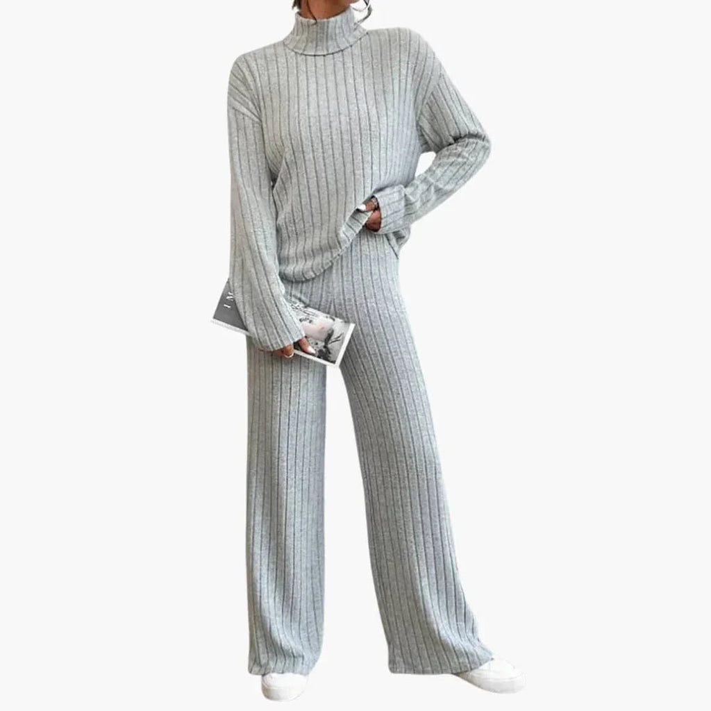 Set maglione e pantaloni lavorati a maglia da donna con design a coste