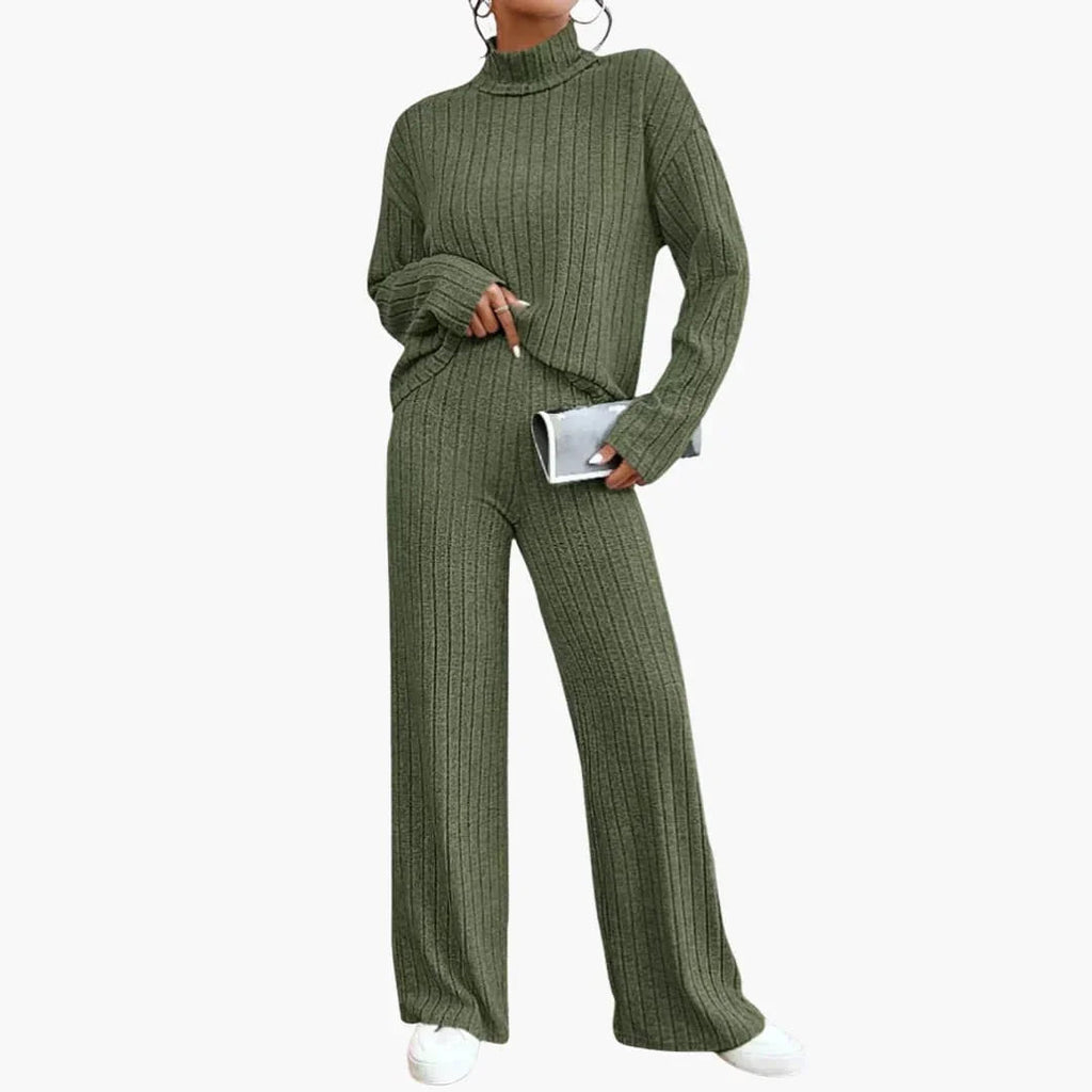 Set maglione e pantaloni lavorati a maglia da donna con design a coste