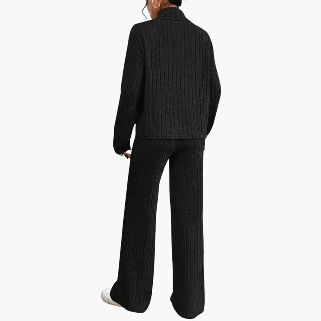 Set maglione e pantaloni lavorati a maglia da donna con design a coste