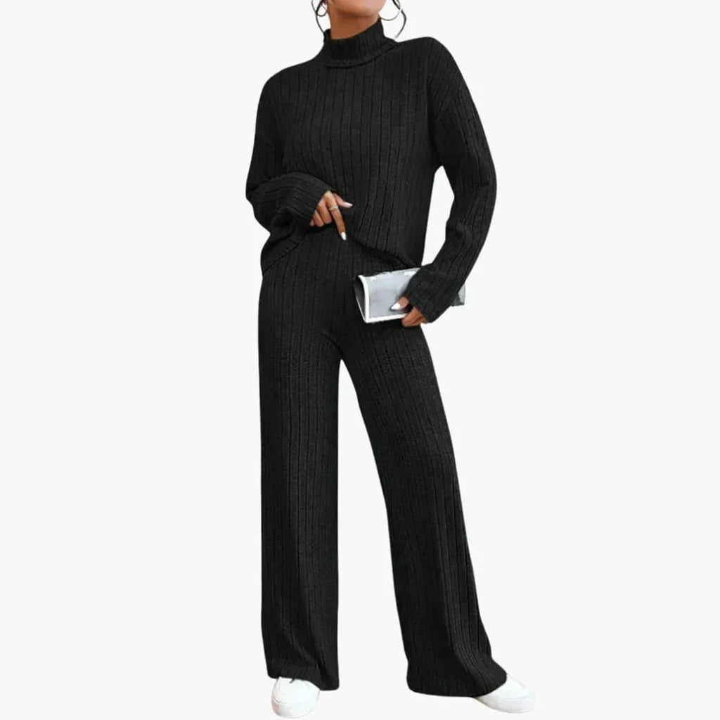 Set maglione e pantaloni lavorati a maglia da donna con design a coste