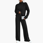 Set maglione e pantaloni lavorati a maglia da donna con design a coste