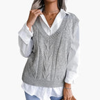 Gilet lavorato a maglia da donna con scollo a V e maglia a coste