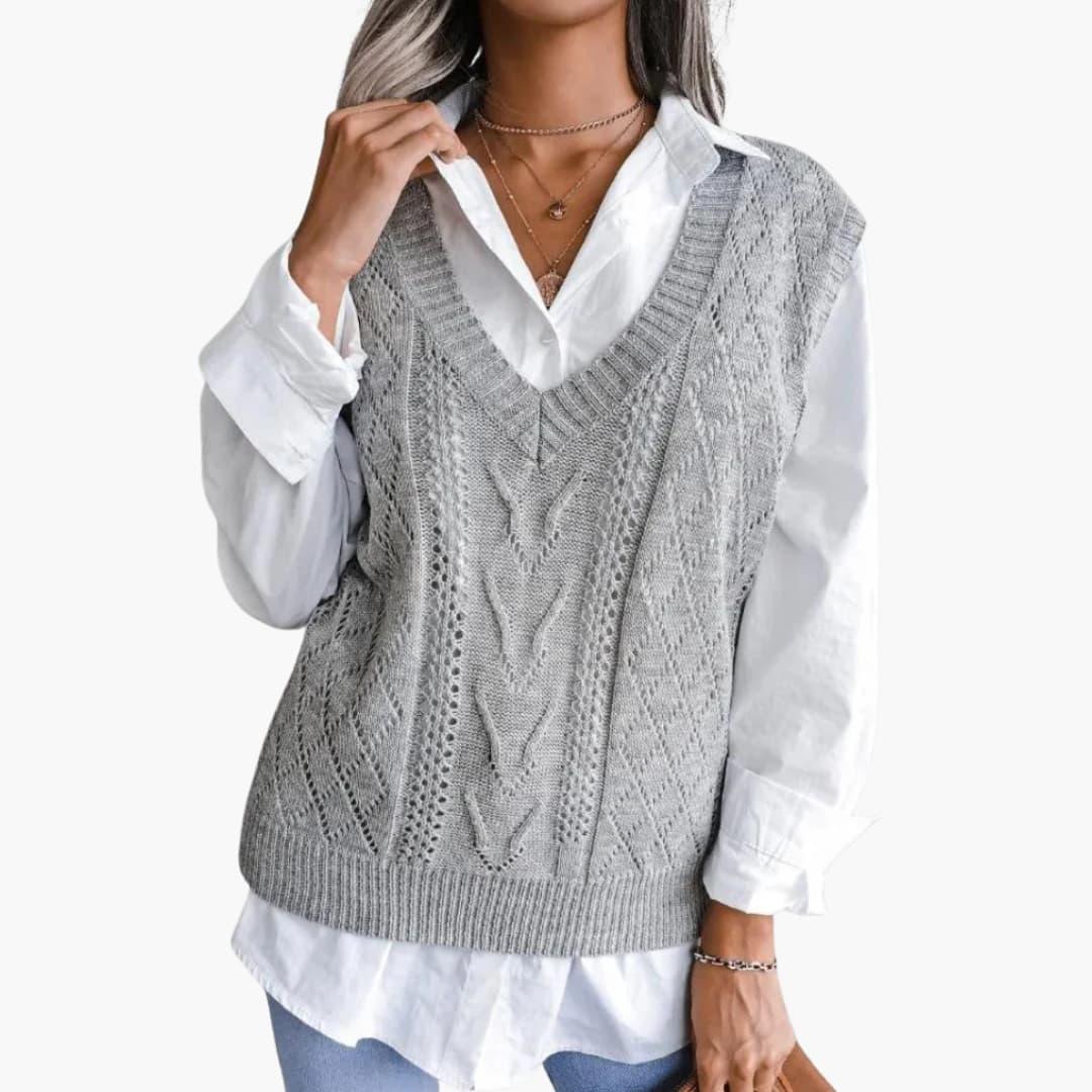 Gilet lavorato a maglia da donna con scollo a V e maglia a coste