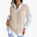 Gilet lavorato a maglia da donna con scollo a V e maglia a coste