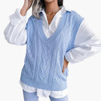 Gilet lavorato a maglia da donna con scollo a V e maglia a coste