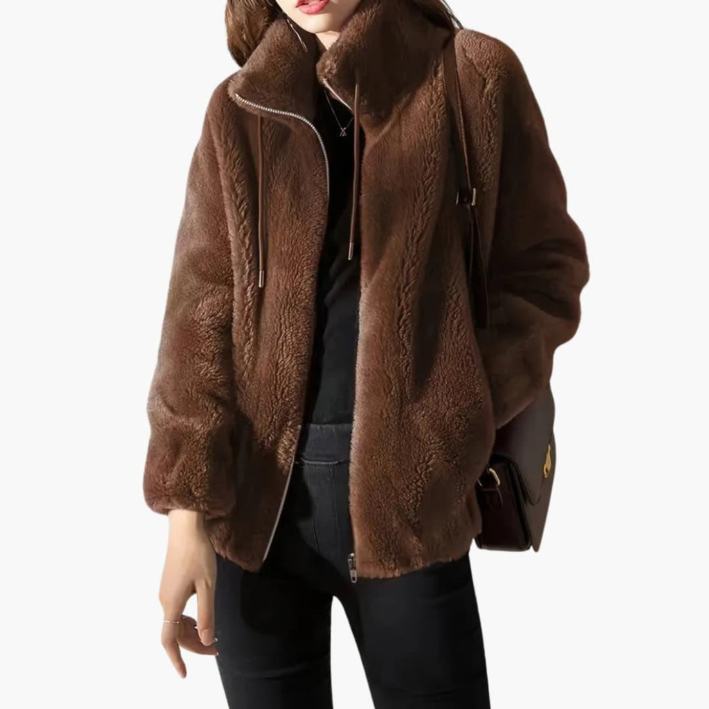 Cappotto Teddy da donna con cerniera frontale e orlo regolabile