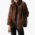Cappotto Teddy da donna con cerniera frontale e orlo regolabile