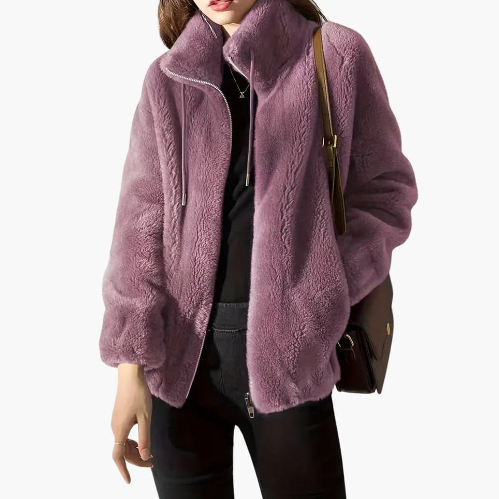 Cappotto Teddy da donna con cerniera frontale e orlo regolabile