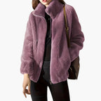 Cappotto Teddy da donna con cerniera frontale e orlo regolabile