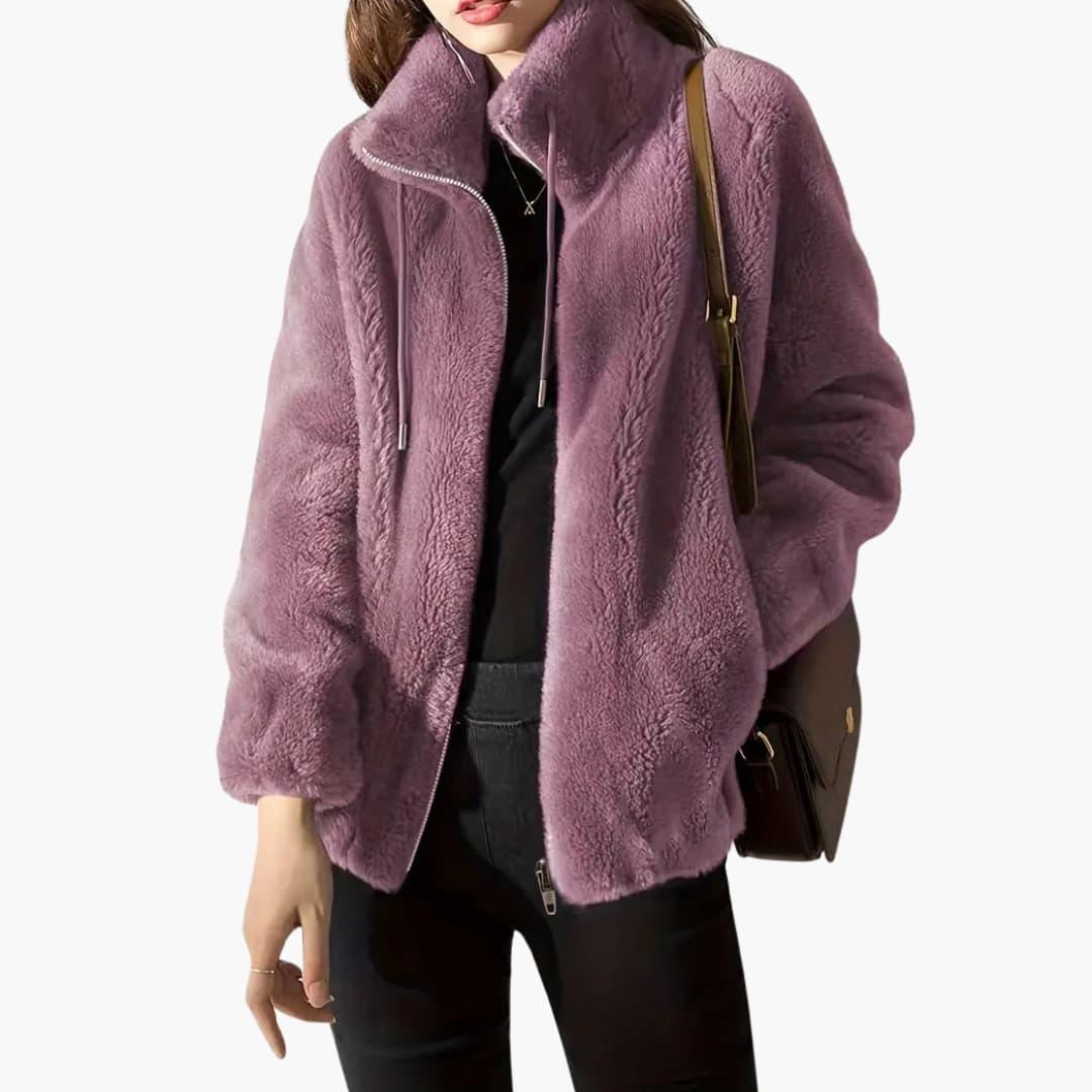 Cappotto Teddy da donna con cerniera frontale e orlo regolabile