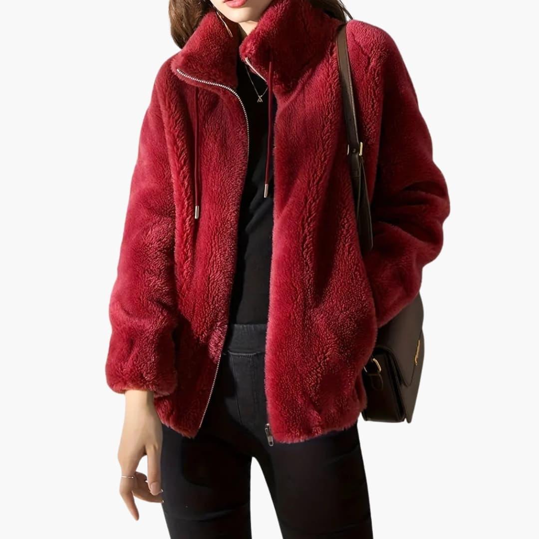 Cappotto Teddy da donna con cerniera frontale e orlo regolabile