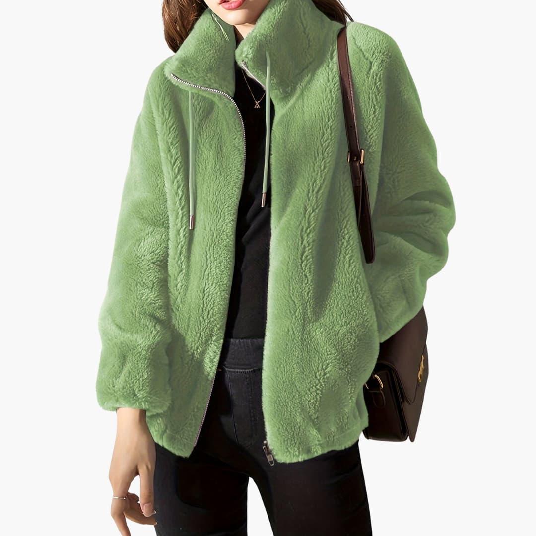 Cappotto Teddy da donna con cerniera frontale e orlo regolabile