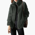 Cappotto Teddy da donna con cerniera frontale e orlo regolabile