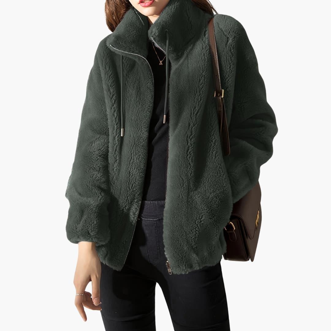 Cappotto Teddy da donna con cerniera frontale e orlo regolabile