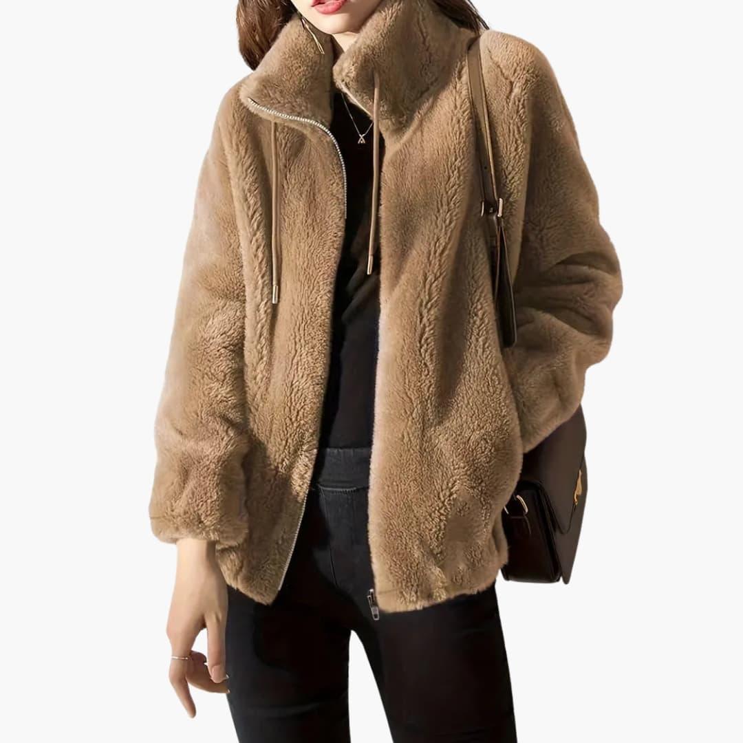 Cappotto Teddy da donna con cerniera frontale e orlo regolabile