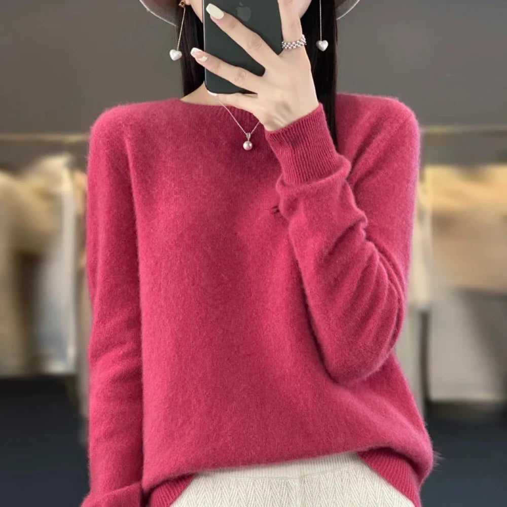 Damen Weicher Feinstrick Pullover Langarm Rundhals