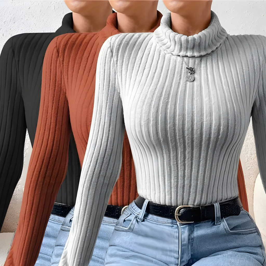 Maglia dolcevita invernale da donna, calda, a costine, attillata