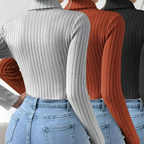 Maglia dolcevita invernale da donna, calda, a costine, attillata