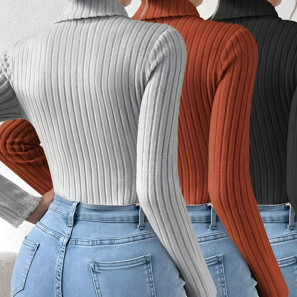 Maglia dolcevita invernale da donna, calda, a costine, attillata