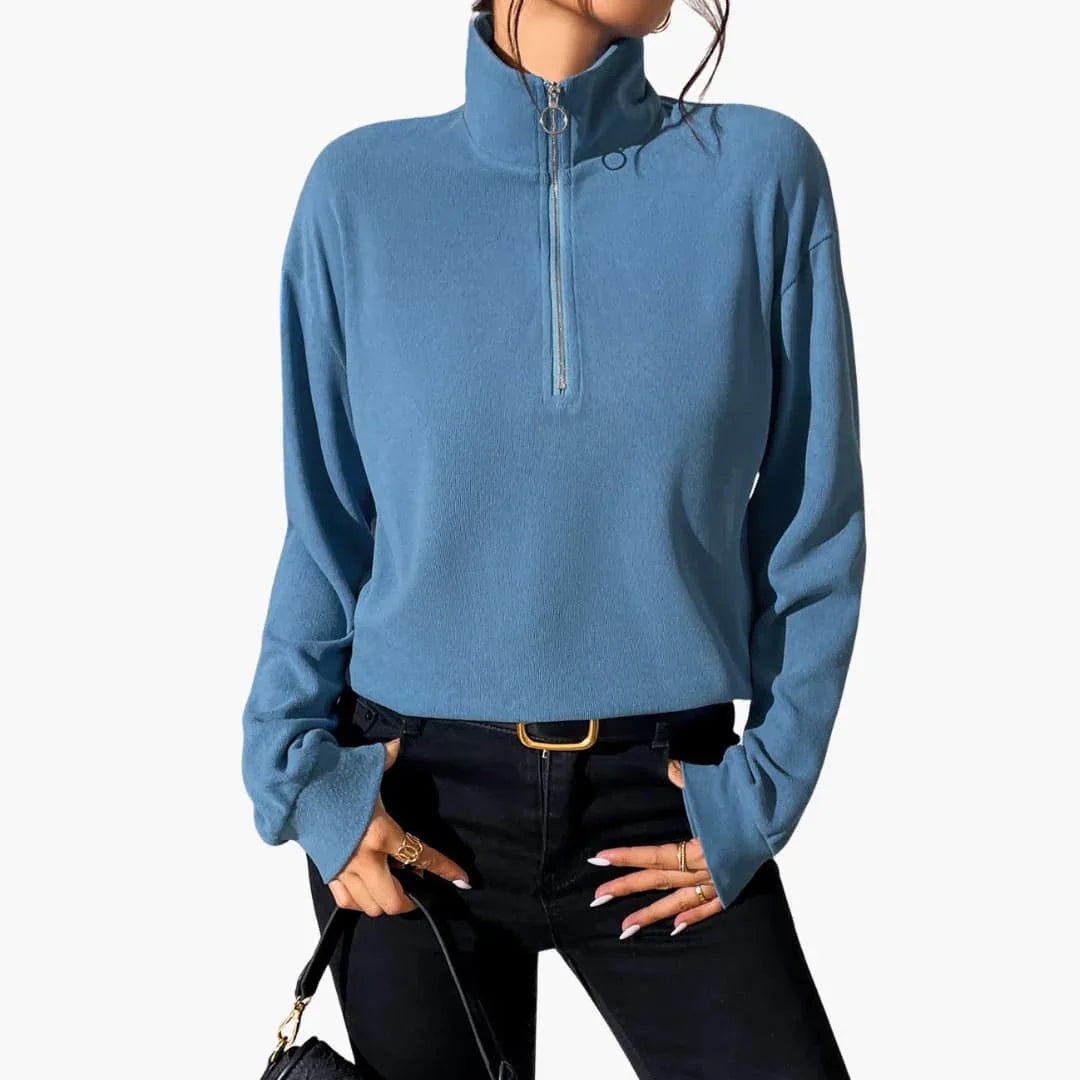 Maglione da donna con collo alto e mezza cerniera
