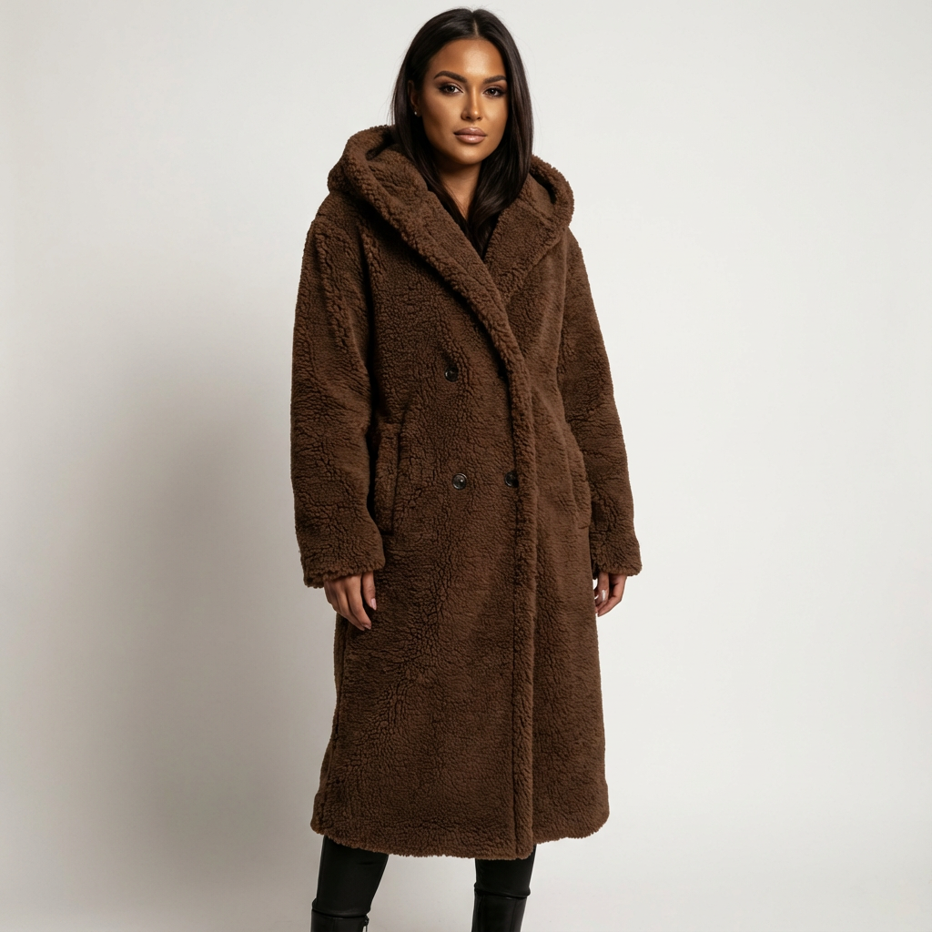 Cappotto Teddy con cappuccio da donna di Amy e chiusura con bottoni