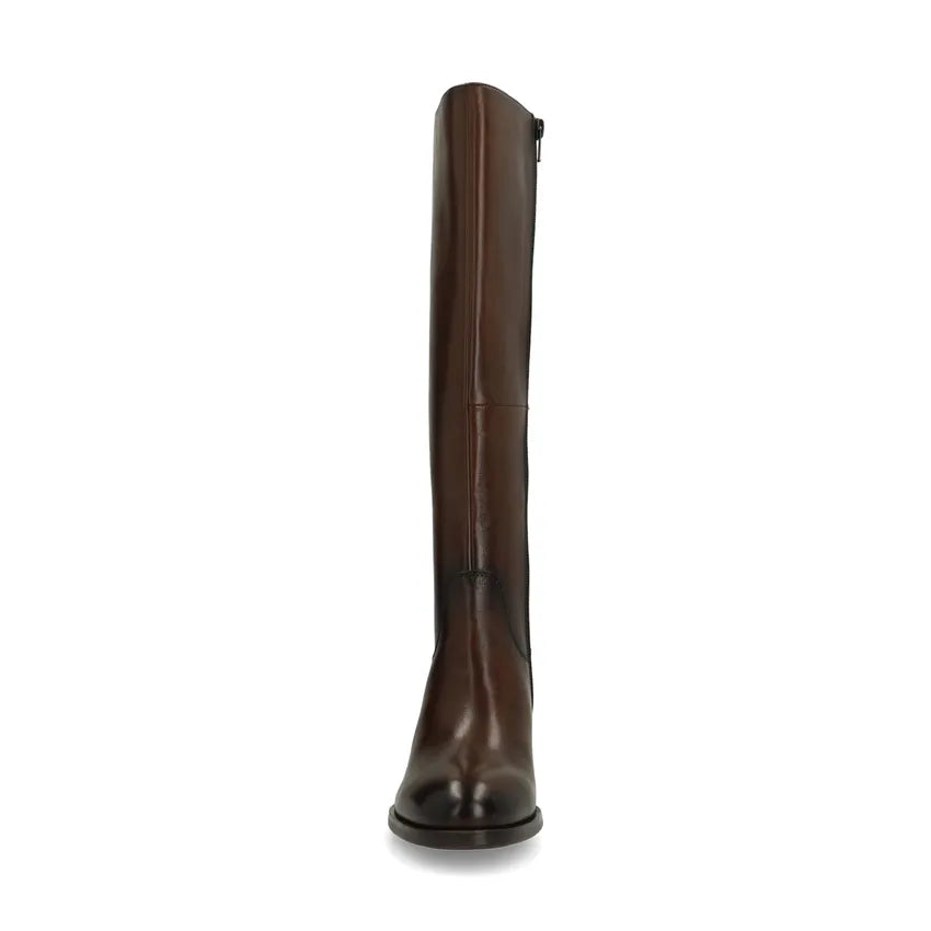 Stivali classici al ginocchio in pelle | Design con tacco largo marrone scuro