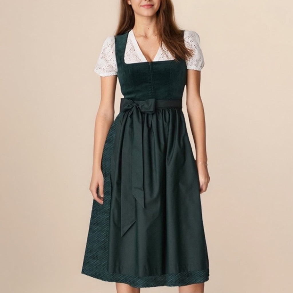 Abito Dirndl tradizionale | Velluto verde scuro con camicetta di pizzo bianco