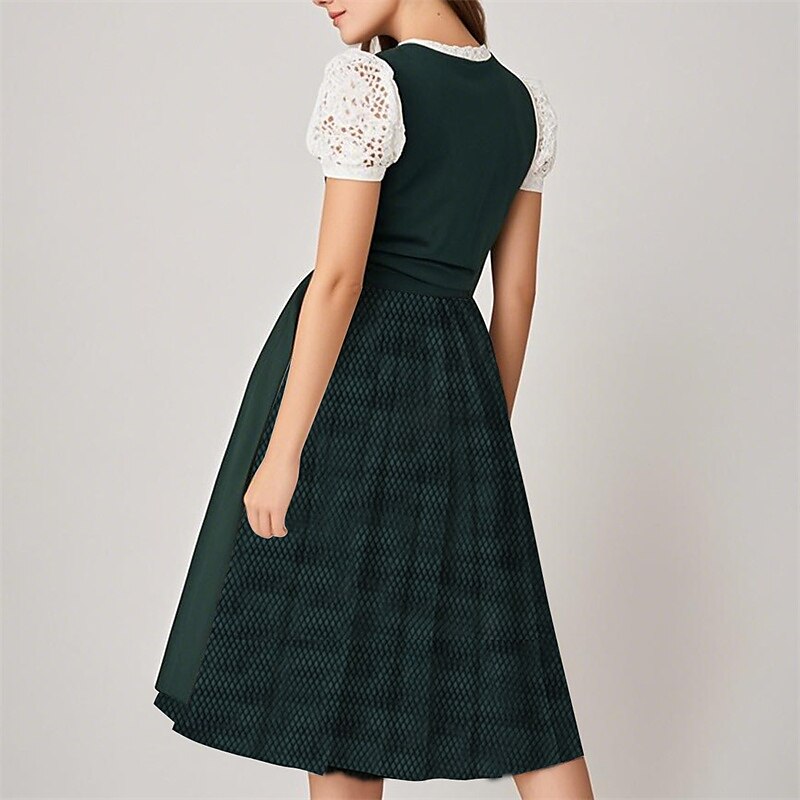 Abito Dirndl tradizionale | Velluto verde scuro con camicetta di pizzo bianco