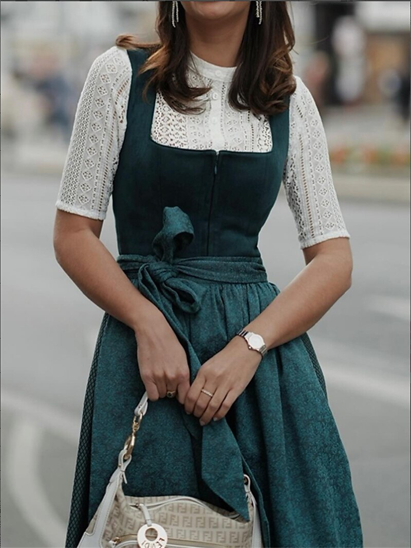 Abito Dirndl tradizionale | Velluto verde scuro con camicetta di pizzo bianco
