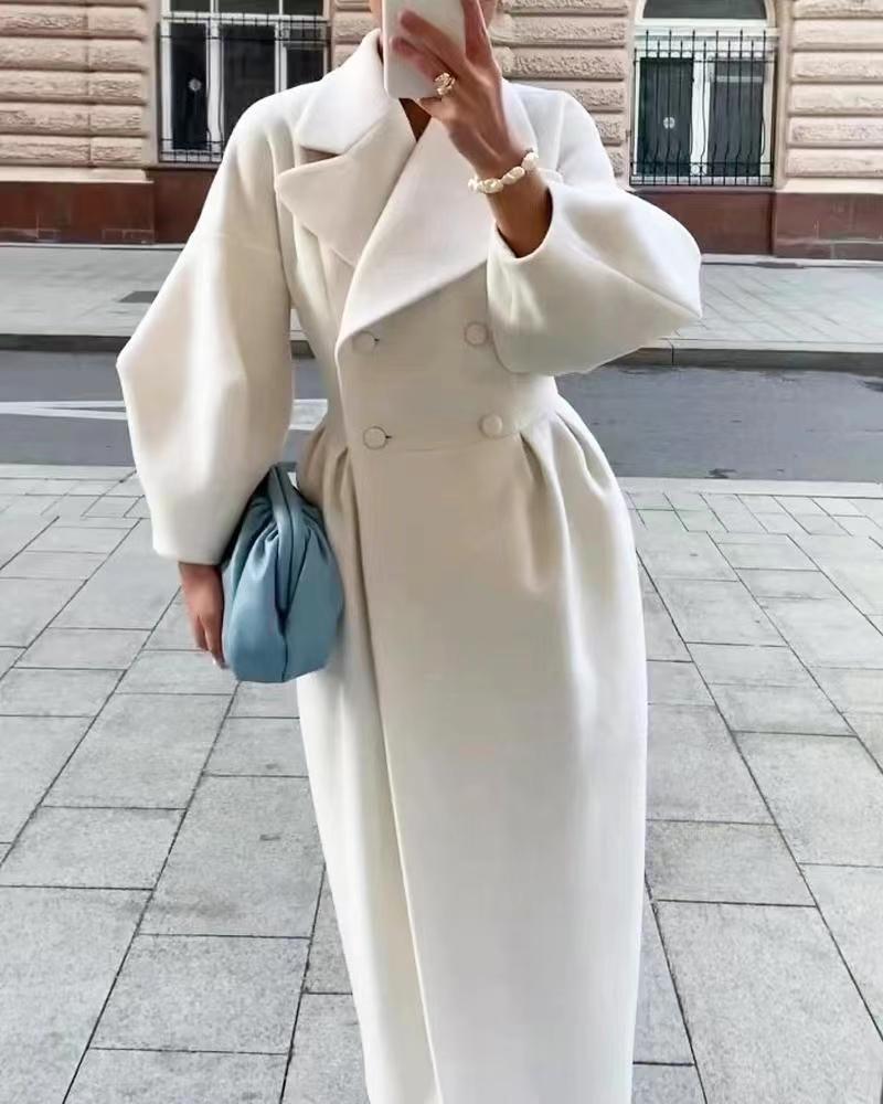 Elegante cappotto invernale in lana | Doppiopetto con risvolto strutturato