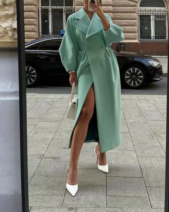 Elegante cappotto invernale in lana | Doppiopetto con risvolto strutturato