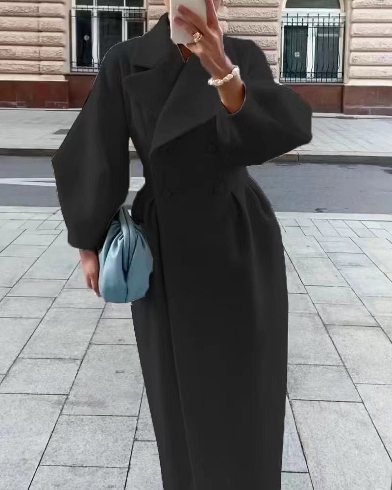 Elegante cappotto invernale in lana | Doppiopetto con risvolto strutturato