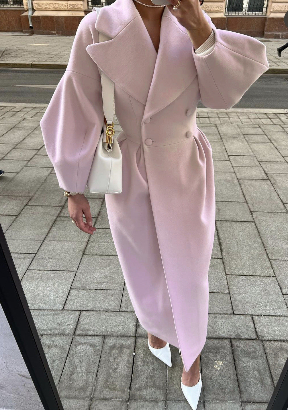 Elegante cappotto invernale in lana | Doppiopetto con risvolto strutturato